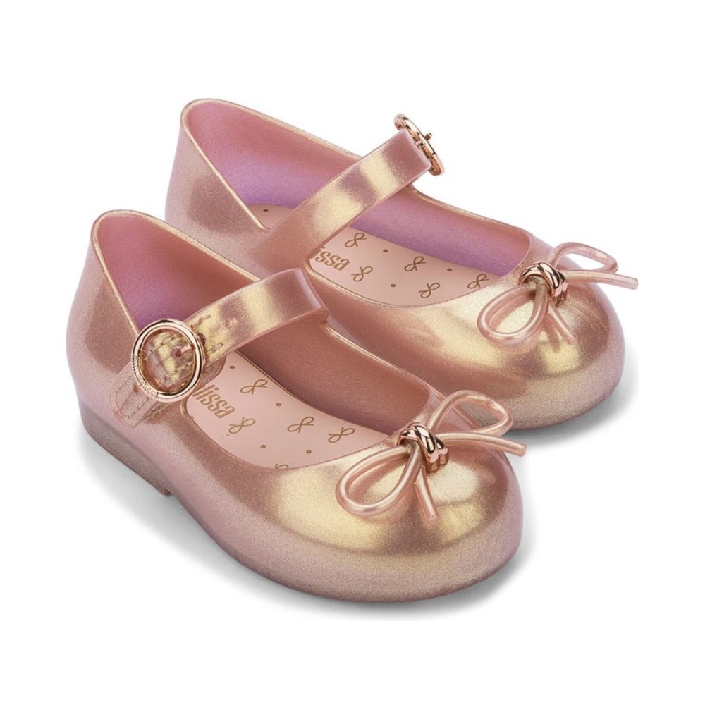 Mini Melissa Sweet Love BB Mary Jane Bow Flats Jelly Shoes Pink Rose Gold Size 7
